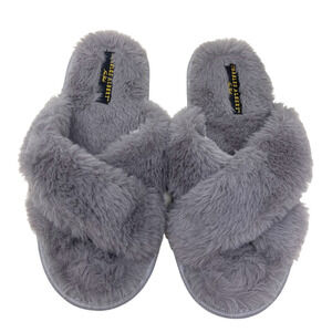 Charles Albert Sz M 7-8 Fluffy Faux Fur Criss Cross Scuffs Slippers House Shoes